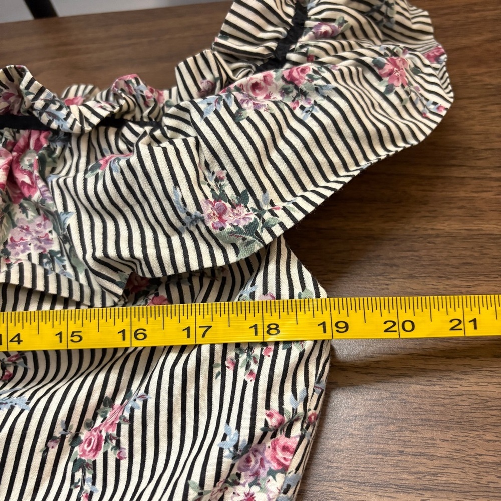 Vintage 80s Style Cottagecore Prairie Dress Floral Striped Ruffle Neck Plus Size - Picture 7 of 10